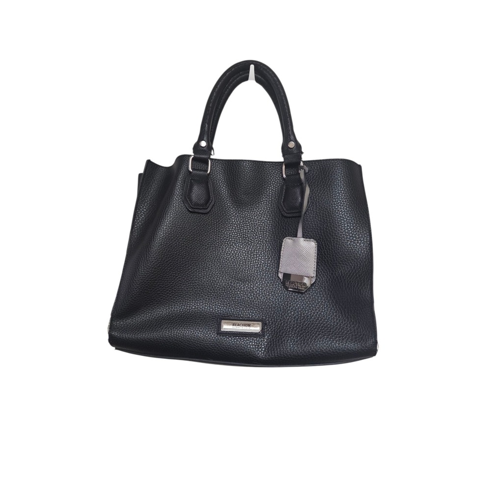 REACTION Kenneth Cole Black Faux Leather Satchel Top Handle Handbag Purse